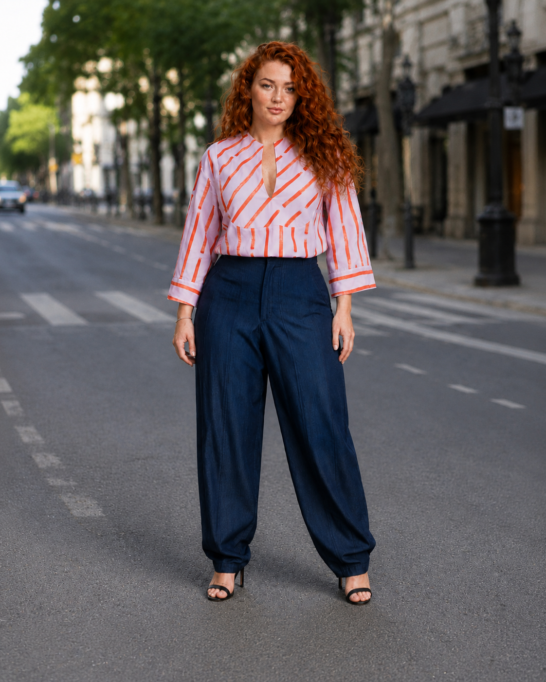Haiko Rosa/Riga rossa – Camicia Oversize Unisex d’Ispirazione Geometrica