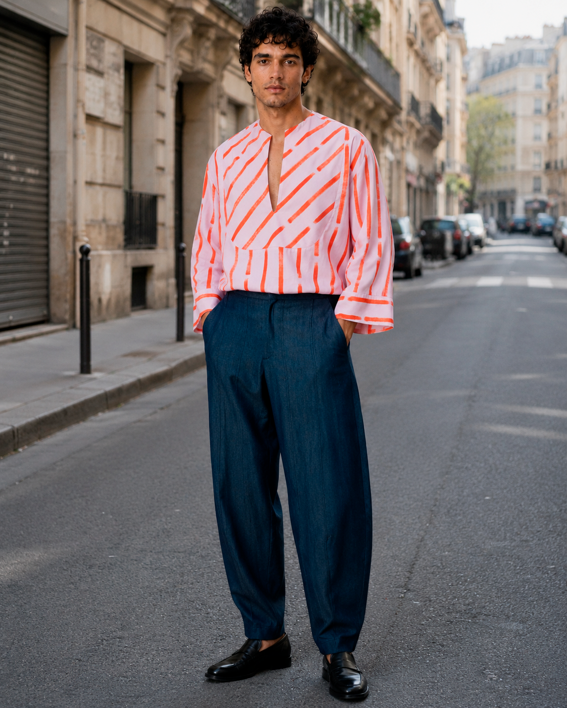 Haiko Rosa/Riga rossa – Camicia Oversize Unisex d’Ispirazione Geometrica